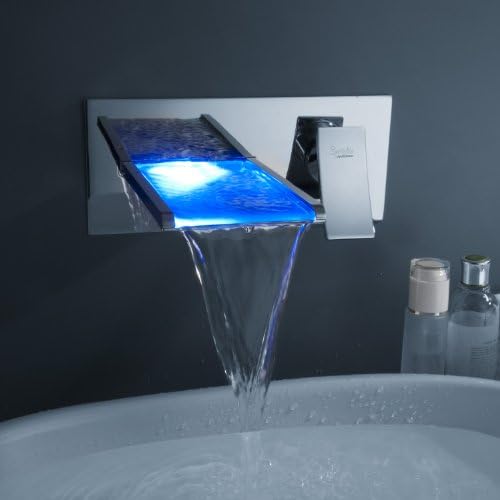 Ouku® Color Changing LED Widespread Waterfall Bathroom Sink Faucet Wall Mount Discount Unique Designer Plumbing Fixtures Single Hole Faucet with Hole Cover Plate Lavatory Metal Basin Faucet Water Flow Powered Temperature Sensor Vessel Sink Luxury Bath Shower Faucets Bathtub Mixer Taps Ceramic Valve Included