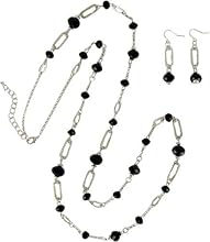 Black Glass Bead Necklace and Earrings Set Fashion Jewelry