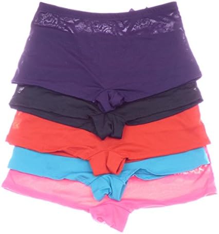 WebAisle Women's 5 pack Boyshort Underwears Kitten Lace