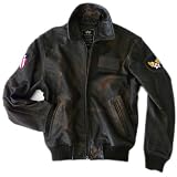 Alpha Industries A2 Vintage Leder Fliegerjacke mit Druck, braun