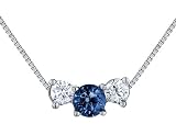 Blue Sapphire Gemstone and Diamond Necklace 2/5 Carat (ctw) in 14K White Gold with Chain