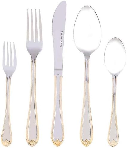 Sterlingcraft® High-Quality, Heavy-Gauge Stainless Steel 72pc Flatware and Hostess Set with Gold Trim