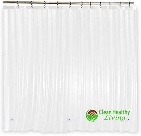 Heavy Duty PEVA Shower Liner: Odorless &amp; Anti Mold (with Magnets &amp; Suction Cups). It's 70 x 71 in. long and Heavy Weight - Clear Color - 2 Pack
