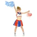 Girls Kids Cheerleader Fancy Dress Costume & Pom Poms 5-7 Years