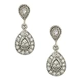 Small Pave Diamond Milgrain Dangle Earrings .30cttw
