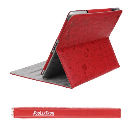 Koolertron RED Cartoon Lovely Leather Case Cover + Screen Film + Touch Pen + Anti-dust Plug For iPad 2 2nd iPad 3 3nd (The New iPad) For Girls