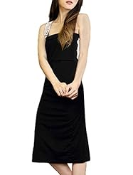 Scoop Neck Stretchy Lace-Up Sheer Cotton Sleeveless  Dress