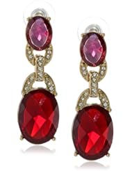 Anne Klein "Estate" Gold-Tone, Ruby Red and Pave Double Drop Earrings