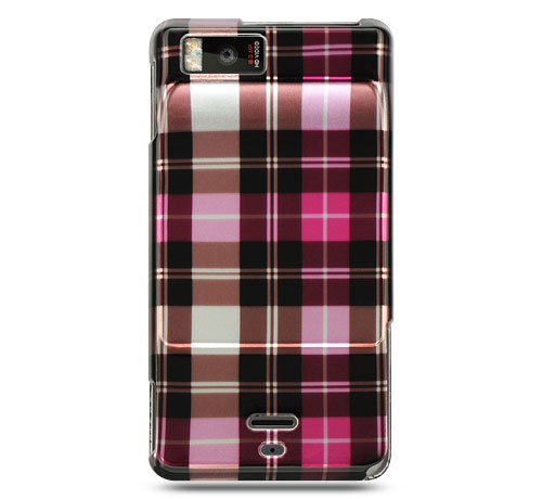 Motorola DROID X Xtreme MB810 Hot Pink Checker Snap on Hard Case Cover Faceplate Cell Phone Protector + Free Biodegradable Screen Wipe