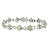 Sterling Silver Olive Green Cubic Zirconia and Simulated Diamond CZ Flower Bracelet