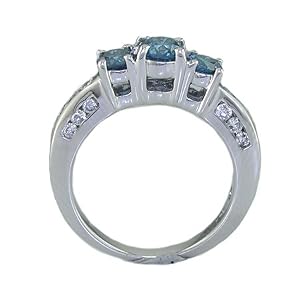 1.40 ct Three-Stone White & Blue Diamond Engagement Ring in 14K White Gold, Available In Size 9