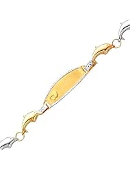 14K 3 Tri-color Stampato Dolphin Oval ID Bracelet with Lobster Claw Clasp - 6" Inches