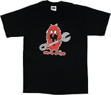 Hot Rod Gremmie Wrench Monster Greaser Black Men's Tee ~ Red Gremlin Mechanics Monster T-Shirt, Cool Tattoo/Kustom Kulture Art Tee by Dirty Donny-Available in Medium, Large, XLarge & XXLarge
