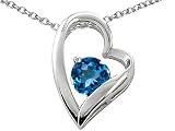 1.50 cts 14k White Gold Plated 925 Sterling Silver and Genuine Round Blue Topaz Pendant