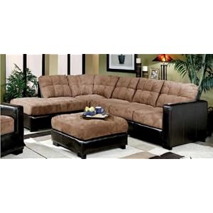 Sectional Sofa Couch Chaise Brown Microfiber Black Vinyl by Furniture Creations