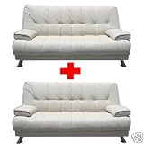 2PCS MODERN LEATHERETTE FUTON SOFA BED SET, ITEM #3510W-2, IVORY