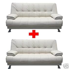2PCS MODERN LEATHERETTE FUTON SOFA BED SET, ITEM #3510W-2, IVORY by UTM