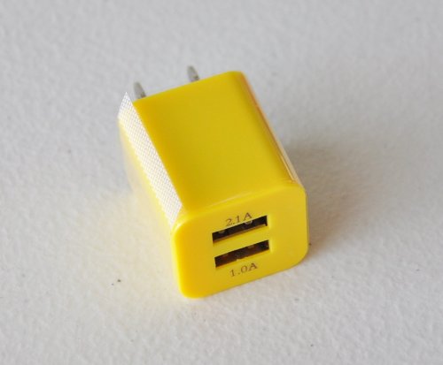 NTJ 2.1 Amp (2.1a) USB 2.0 Dual Wall Home Travel Mini Cube A/c Charger 5v Output Colorful Electronic Power Supply for Iphone 4 4s 5 5s 5c Micro Iphone 1st Generation, Iphone 3g, Iphone 3gs, Ipod Touch 2, 3, 4, Nano , Mp3 Mp4 Players Galaxy S2 S3 S4, Htc One X, Lg, Samsung Galaxy Note 2, Note 3, Sony Experia, Nokia Lumia, Lg Optimus, Casio, Blackberry, Motorola Droid, Pantech, Etc. Universal Charge for Most Mobile Phones (10 Colors to Choose From) (Yellow)