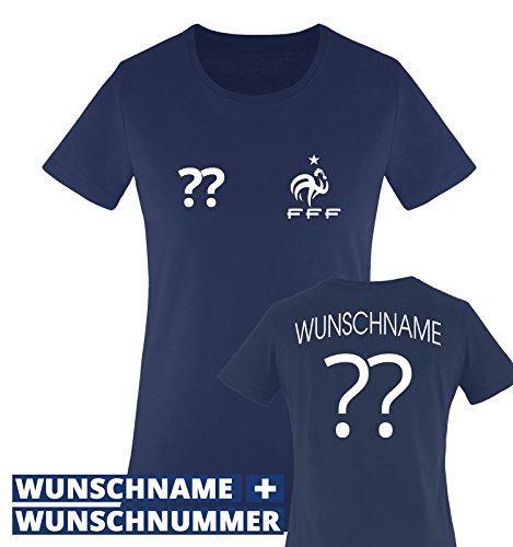 TRIKOT – FRA – WUNSCHDRUCK – Damen T-Shirt – Navy / Weiss Gr. L