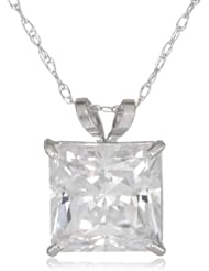 10k Gold Princess-Cut Solitaire Pendant Made with Swarovski Zirconia (3 cttw), 18"