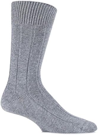 SockShop of London Mens 1 Pair 100% Cashmere Ribbed Socks 9-12 Grey Flannel