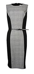 Houndstooth Print Polyester/Ponte/Rayon/Spandex/Knit Sheath Belted  Dress