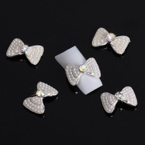 Nail Hall 5pcs 3D Rhinestones and Artificial Pearl Bow Nail Art Glitters DIY Decorations