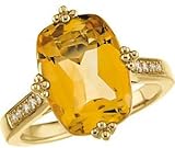 Dazzling Golden Citrine & Diamond Gold Cocktail Ring - Inlaid Diamonds & Quarto-Style Prongs