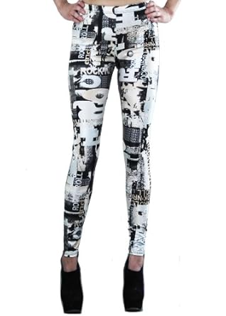 Rock N Roll Typography Printed Black/white/gold Liquid Leggings