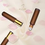 6 New Roller Bottles, BESTOPE 10ml Amber Frost Glass Roll On Bottle with Stainless Steel Roller Balls for Aromatherapy, Perfume, Essential Oil and other liquids - 3ml Dropper Included