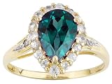 10KT 2.70CTW WHITE ZIRCON AND LAB ALEXANDRITE WITH DIAMOND ACCENT RING