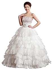 Plus Size Strapless Floor Length Sleeveless Organza Tiered Crystal Lace-Up Beaded Backless Sequined   Ball Gown  Dress