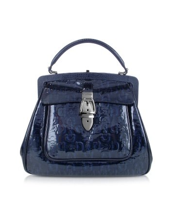GUCCI Treasure Dark Blue Patent Leather Doctor-style Handbag