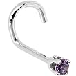 Solid 14KT White Gold 2mm Amethyst Cubic Zirconia Left Nostril Screw- 20 Gauge