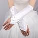Artsywedding Fingerless Satin Elbow Wedding Gloves with Pearls-White