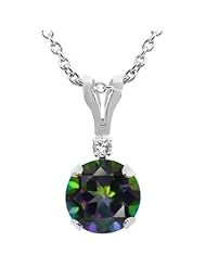 1.02 Ct Round Natural Green Mystic Topaz 14K White Gold Pendant