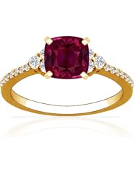 14K Yellow Gold Cushion Cut Ruby Ring With Sidestones