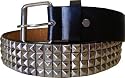 Metal 4 Row Pyramid Studded black Genuine Leather belt