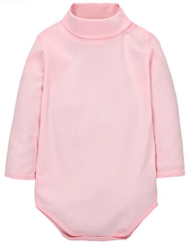 Sunnysame Baby Boys Girls Fall Cotton Long-sleeve Turtleneck Bodysuit Romper One-piece-PINK24M