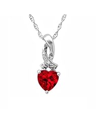 Heart Shape Created Ruby and Diamond Pendant-Necklace in Sterling Silver (1ct tgw)