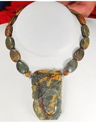 Natural Picasso Jasper Carved Girl & Butterfly Sterling Silver Necklace N2_0130_19