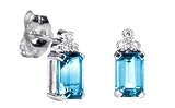 Image of 9ct White Gold Ladies 1.25ct Blue Topaz/3 Diamond Earrings