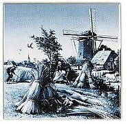 1 Tile -Ter Steege Delft Blue Color Tile with Picture of a Dutch Windmill Farm Herfst /Autumn Size 6"x6" /15cm x 15cm