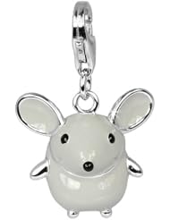 SilberDream Charm big mouse enamel, 925 Sterling Silver Charms Pendant with Lobster Clasp for Charms Bracelet, Necklace or Earring FC612