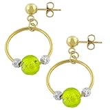 14 Karat Yellow and White Gold Green Murano Glass Beads Hoops Earrings