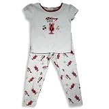 B.T. Kids - Girls 2-Piece Short Sleeved Cotton Pajama Set, White, Red