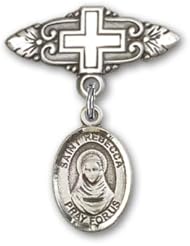 Sterling Silver Baby Badge with St. Rebecca Charm and Badge Pin with Cross