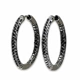 18K White Gold Oxidated Pave Black Diamond Hoop Earrings (3.70 cttw)