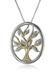 XPY Sterling Silver and 14k Yellow Gold Diamond Tree of Life Pendant Necklace (0.04 cttw, I-J Color, I2-I3 Clarity), 18"