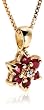 18k Gold Overlay Ruby Flower Pendant and 3mm Stud Earring Set